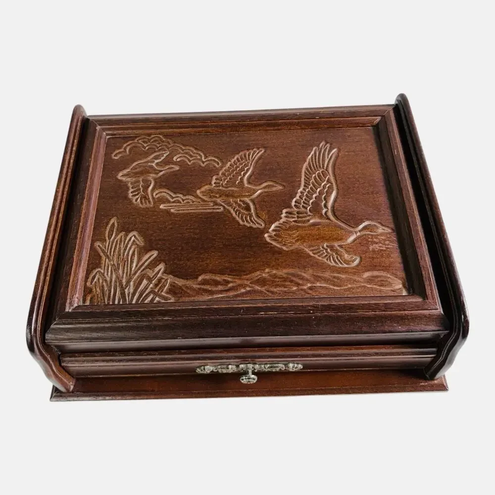 Vintage Rosalco The Commodore Bird Duck Carved Wooden Wood Jewelry Box 11x8.5x4